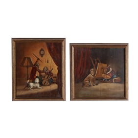 French School (19th Century), Two Singerie Paintings