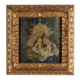 Continental Religious Icon Painting of the Madonna and Child