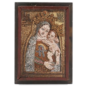 Antique Italian Micro Mosaic of the Madonna & Child