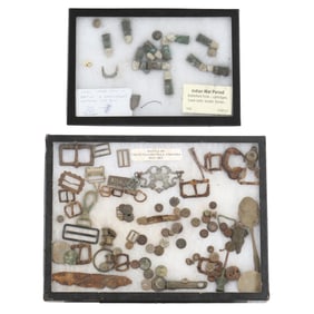 Two Frames of Battlefield Relics, One For Civil War and One For Indian Wars