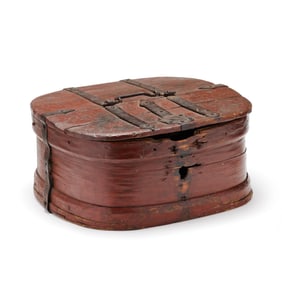 Primitive Iron Bound Painted Wood Storage Box