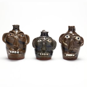 Burlon Craig (Vale, NC, 1914-2002), Three Swirlware Face Jugs