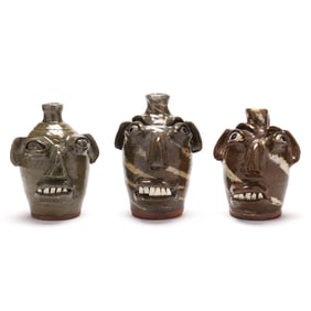 Burlon Craig (Vale, NC, 1914-2002), Three Stoneware Face Jugs