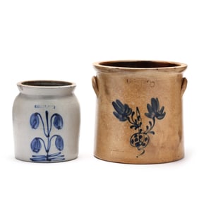 Two Cortland, NY Cobalt Decorated Stoneware Crocks