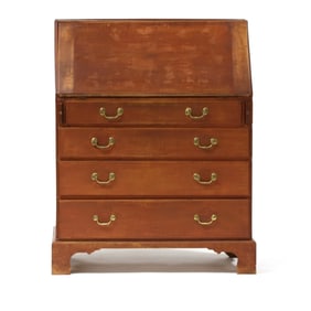 New England Chippendale Red Wash Maple Slant Front Desk