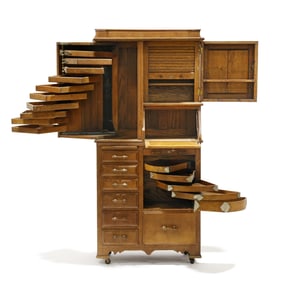 The Harvard Co., Unique Oak Side-by-Side Dental Cabinet