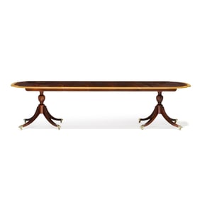 Baker, Historic Charleston Reproduction Inlaid Mahogany Double Pedestal Dining Table