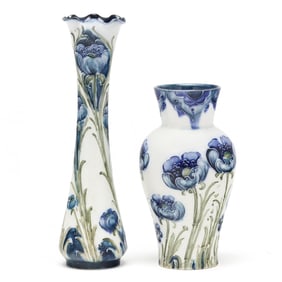 William Moorcroft for James Macintyre & Co., Two Poppy Florian Ware Miniature Vases