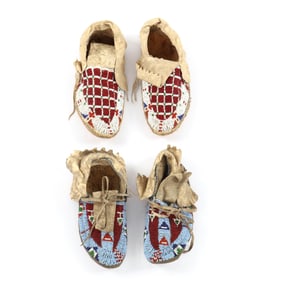 Two Pair of Sioux Beaded Moccasins with Written Provenance