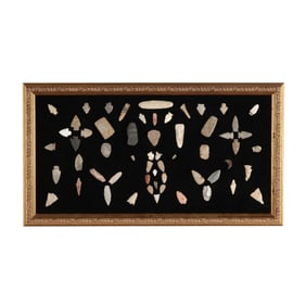 Large Frame of Fifty-Eight Midwestern Indian Artifacts