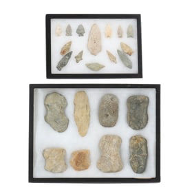 Collection of Indian Axes and Projectile Points, Likely North Carolina