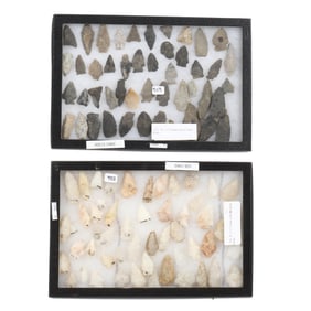 Two Trays of Small Points, One for Quartzite and One for Flint