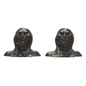 Pair of Bronze Native American Head Bookends