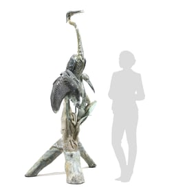 A Palatial Bronze Double Heron Garden Fountain