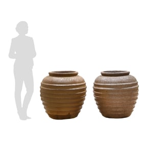 Large Pair of Ovoid Form Southeast Asian Earthenware Vessels