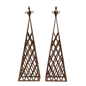 Pair of Large Iron Obelisk Topiaries