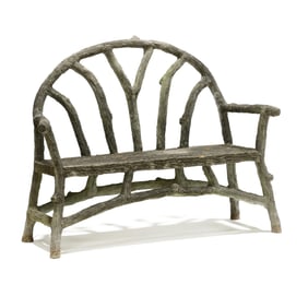 Faux Bois Cast Stone Garden Bench