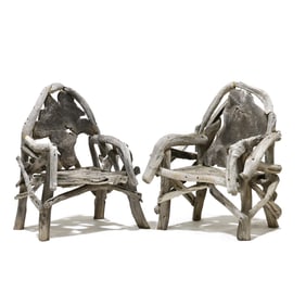 Near Pair of Large Rootwood Armchairs