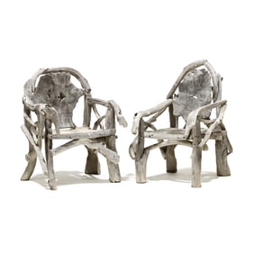Near Pair of Large Rootwood Armchairs