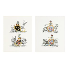 Pair of Framed Armorial Etchings of English Coat of Arms