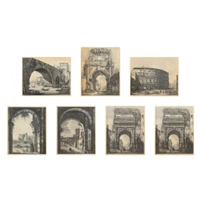 After Luigi Rossini (Italian, 1790-1857), Classical Views of Rome (Seven Works)