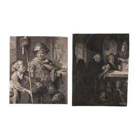 Two Antique Engravings, Dutch Genre Scenes