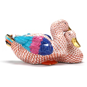 Herend Large Porcelain Fishnet Duck Group