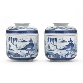 Pair of Mottahedeh Canton Temple Jars with Lids