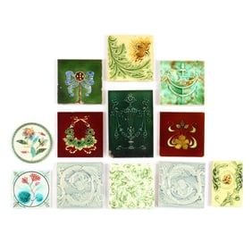 A Group of Twelve Majolica Ceramic Tiles