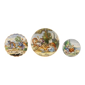Three Antique Majolica Polychrome Plates