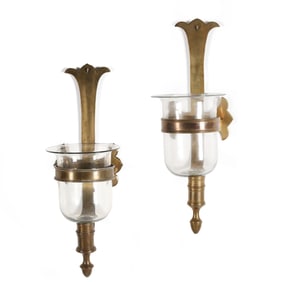 Pair of Vintage Brass and Glass Hurricane Sconces