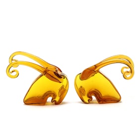 Rare Pair of Blenko Ram's Head Bookends / Vases