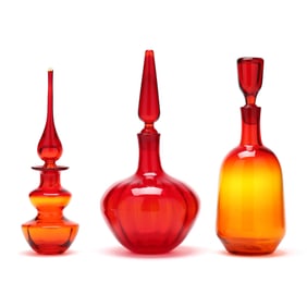 Three Vintage Blenko Glass Decanters