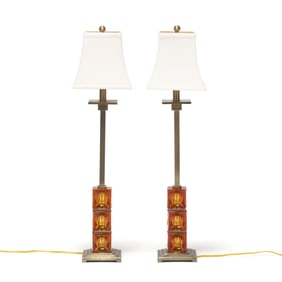 Pair of Modern Amber Glass Table Lamps