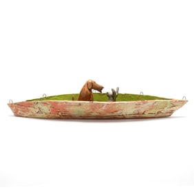 Whimsical Handmade Ceramic Sculpture with Dog and Bunny