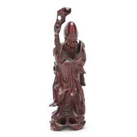 A Chinese Carved Wood Figure of the God of Longevity