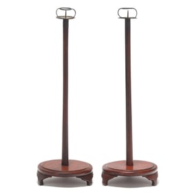 A Pair of Tall Chinese Red-Wash Wood Pricket Sticks