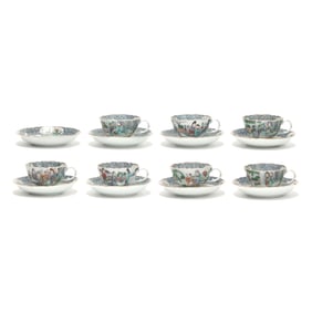 A Chinese Export Famille Verte Figural Porcelain Tea Set