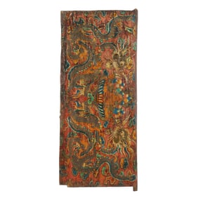 A Tibetan Painted Door with Dragons