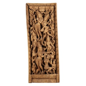 An Indian Carved Wood Panel