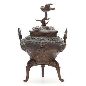 A Japanese Bronze Incense Burner with Cover