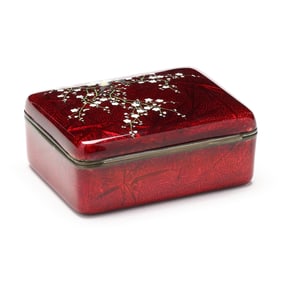 A Japanese Enamel Cloisonne Box with Plum Blossoms