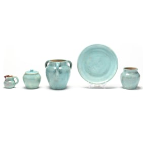 Pisgah Forest Pottery (Arden, NC), Five Pottery Items, Including W.B. Stephen (1876-1961)