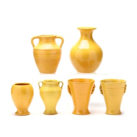 Six North Carolina Chrome Yellow Pottery Vases