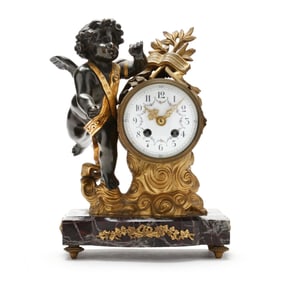 French Patinated and Gilt Bronze Cupid Mantel Clock