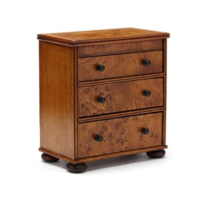 English Style Inlaid Burl Wood Miniature Chest of Drawers