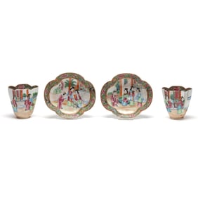Augustus Rex, Pair of Famille Rose Porcelain Cups and Saucers