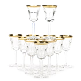 Moser, Twelve Gilt Pope Claret Crystal Stems