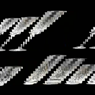 (27) Pieces of Waterford  Lismore  Crystal Glassware: (27) Pieces of Waterford Lismore Crystal GlasswareIreland, to include (4) Sherry glasses (5 5/8 in.); (8) Claret wine glasses (5 7/8 in.); (7) water goblets (6 7/8 in.); (3) 12 ounce flat tumblers (5