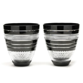 John Rocha for Waterford, Pair of Voya Black Crystal Flower Vases